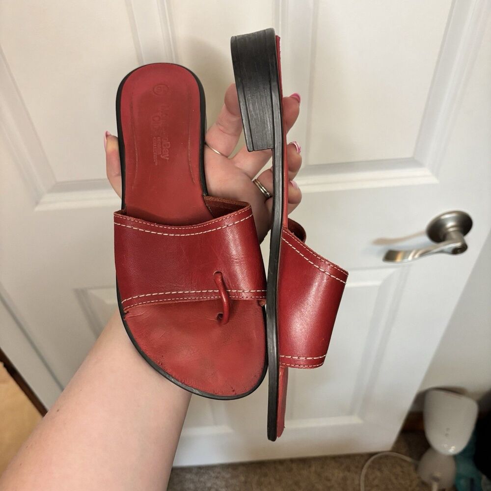 Vintage Montego Bay Club Red Leather Slide Sandal, Thong 9.5